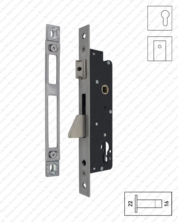 Fechadura embutir para cilindro europeu com l�ngua basculante - INOX